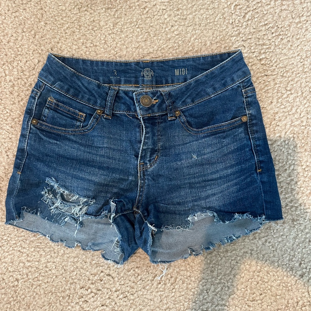 SO Blue Jean Shorts with Distressed Frayed Hem